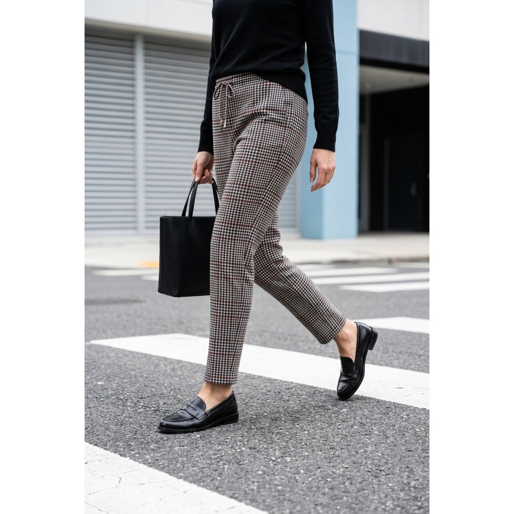 Anthropologie Plaid Drawstring Tapered Pants Womens Lg Glen Check Red Black Chic
